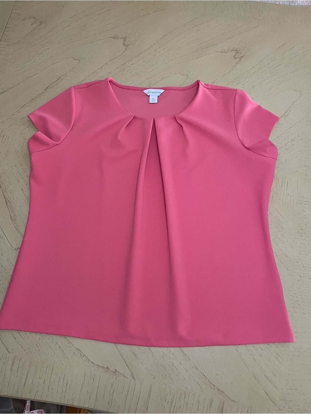 Liz Claiborne Coral Pink Pleated Blouse XXL Career Chic Stretch Top